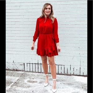 Red long sleeve mini dress